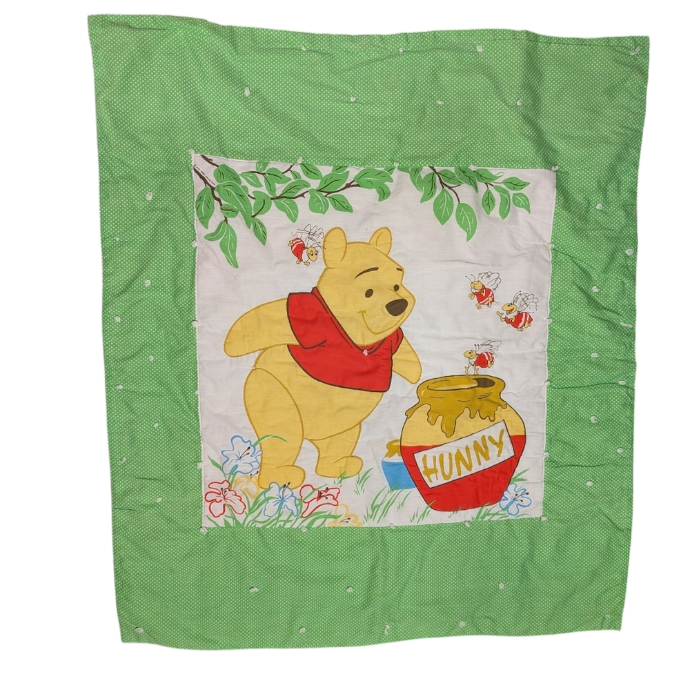 Vintage Winnie the Pooh Baby Crib Blanket Quilt Green Kids Bedding